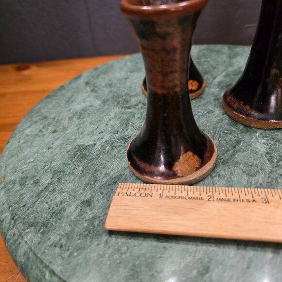 Set of 3 Rustic Stoneware Candle Holders Brown Glazed Ceramic Boho Eclectic - Picture 6 of 8